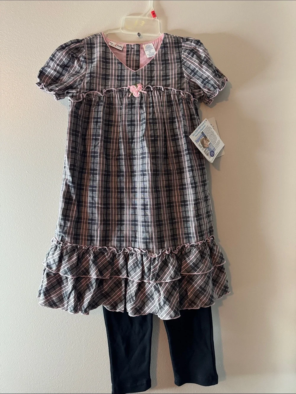 Girls Pink Plaid Nightgown and Black Leggings  Set
